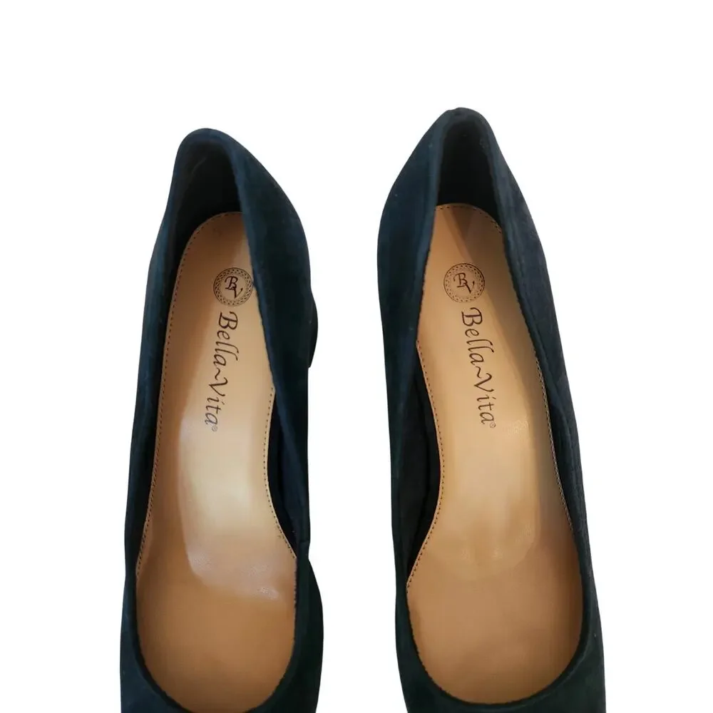 New Bella Vita Jillian Women's Block Heel Square Toe Navy Suede Pumps 8.5M